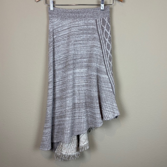 Sleeping On Snow Taupe/Beige/Cream Asymmetrical Knit Fringe Pull On Skirt - Picture 7 of 12